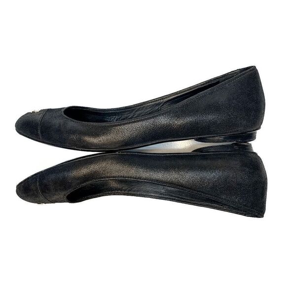 Chanel Interlocking CC Logo Black Cap Toe Ballet Flats EU 37.5 US 6.5-7 Slip on - Picture 6 of 10
